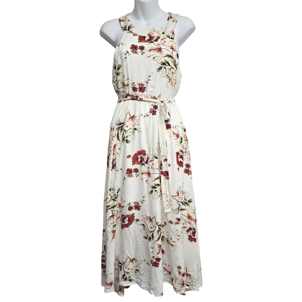 Davi & Dani Floral Maxi Dress‎ High Neck Tie Waist Bohemian